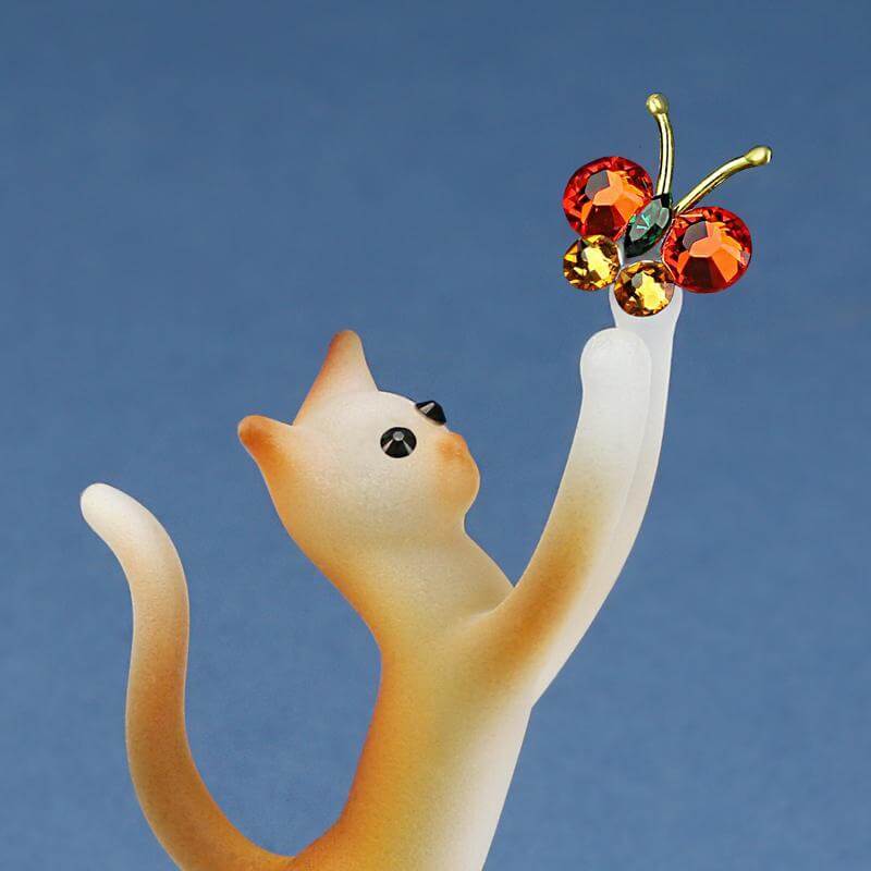 Glass Tabby Cat with Butterfly Figurine | Cats & Fairy Cats | Wiccan Center