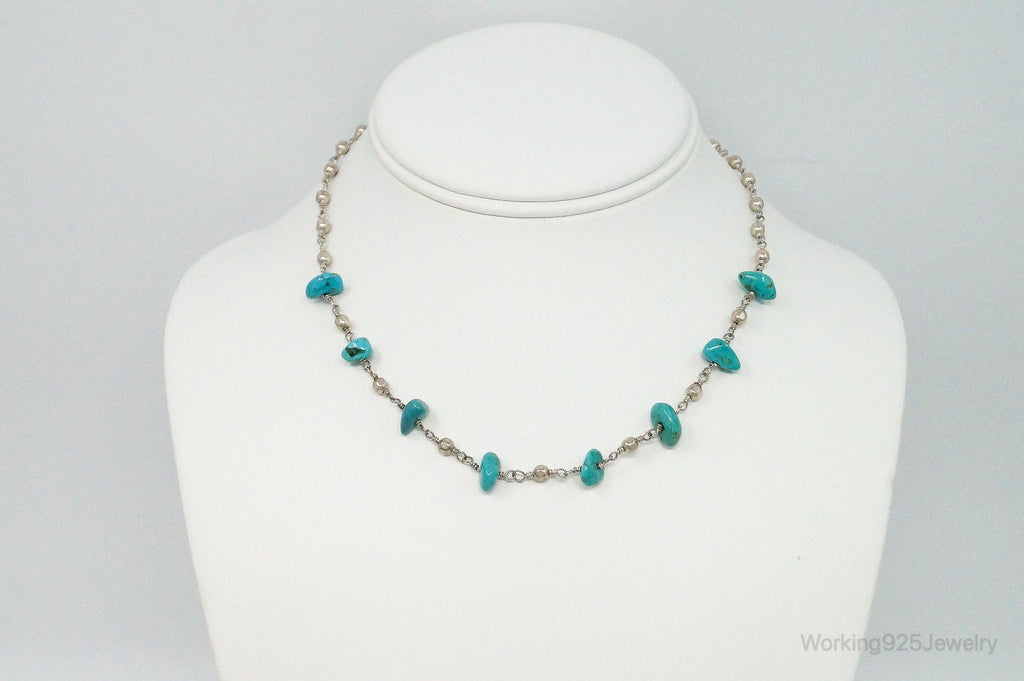 Vintage Native American Turquoise Sterling Silver Bead Necklace | Jewelry > Necklaces > Pendants | Wiccan Center