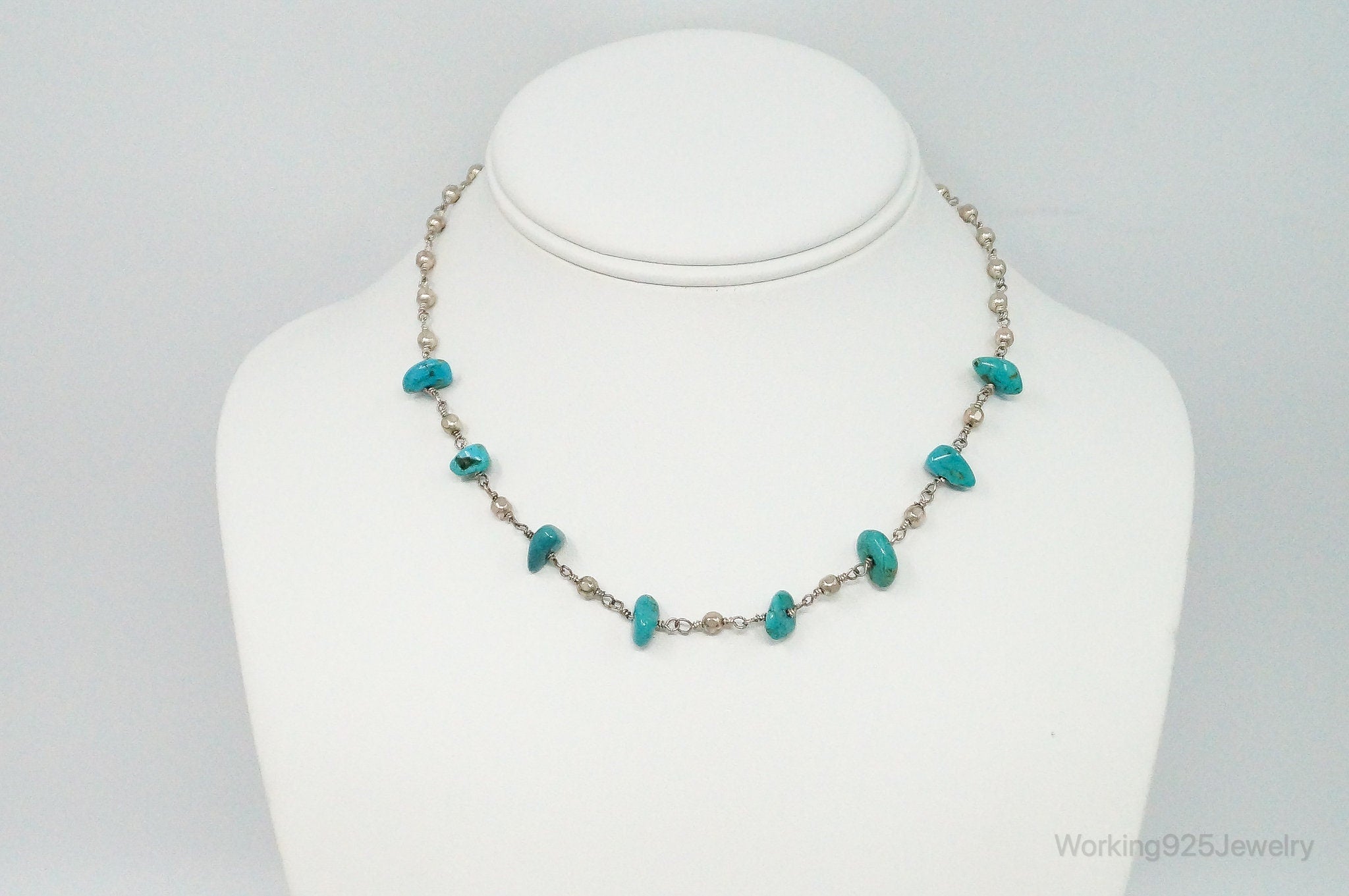 Vintage Native American Turquoise Sterling Silver Bead Necklace | Jewelry > Necklaces > Pendants | Wiccan Center
