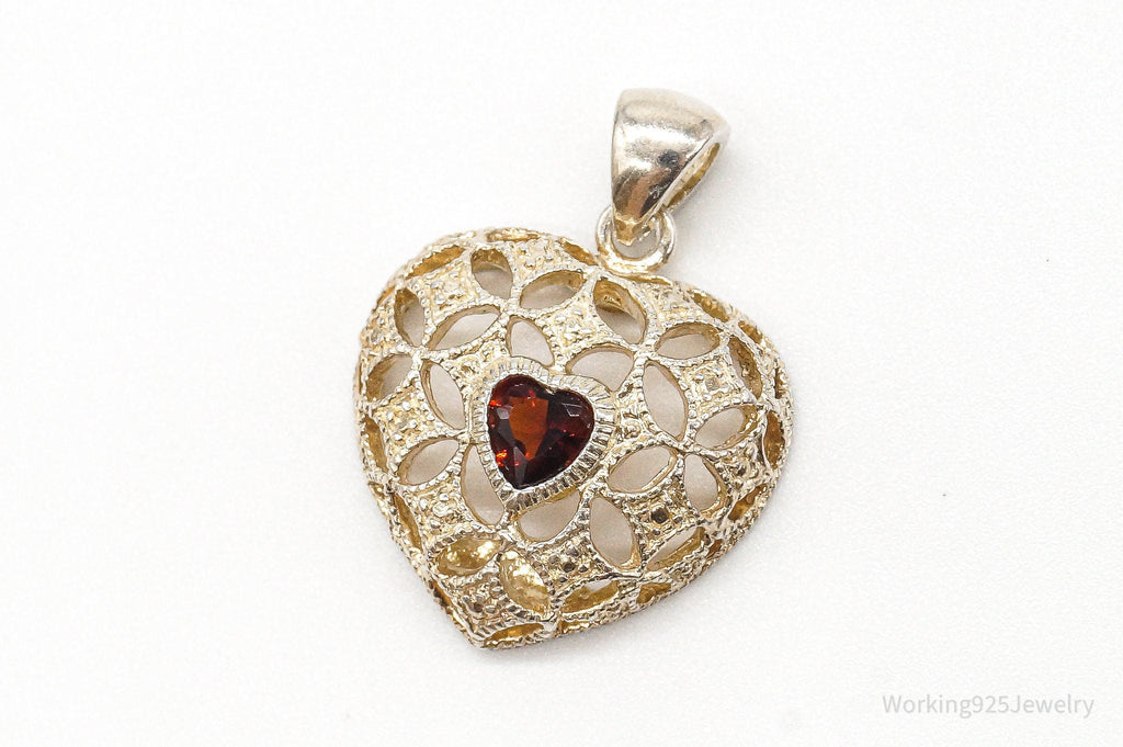 Vintage Designer Avon Garnet Heart Sterling Silver Pendant | Jewelry > Necklaces > Pendants | Wiccan Center