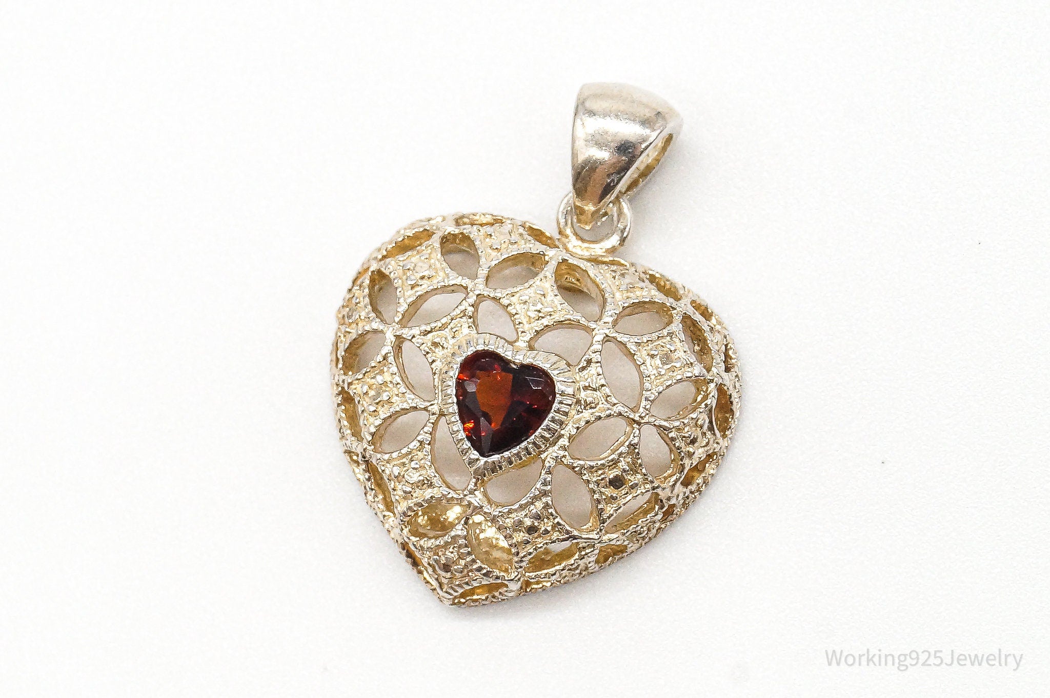 Vintage Designer Avon Garnet Heart Sterling Silver Pendant | Jewelry > Necklaces > Pendants | Wiccan Center