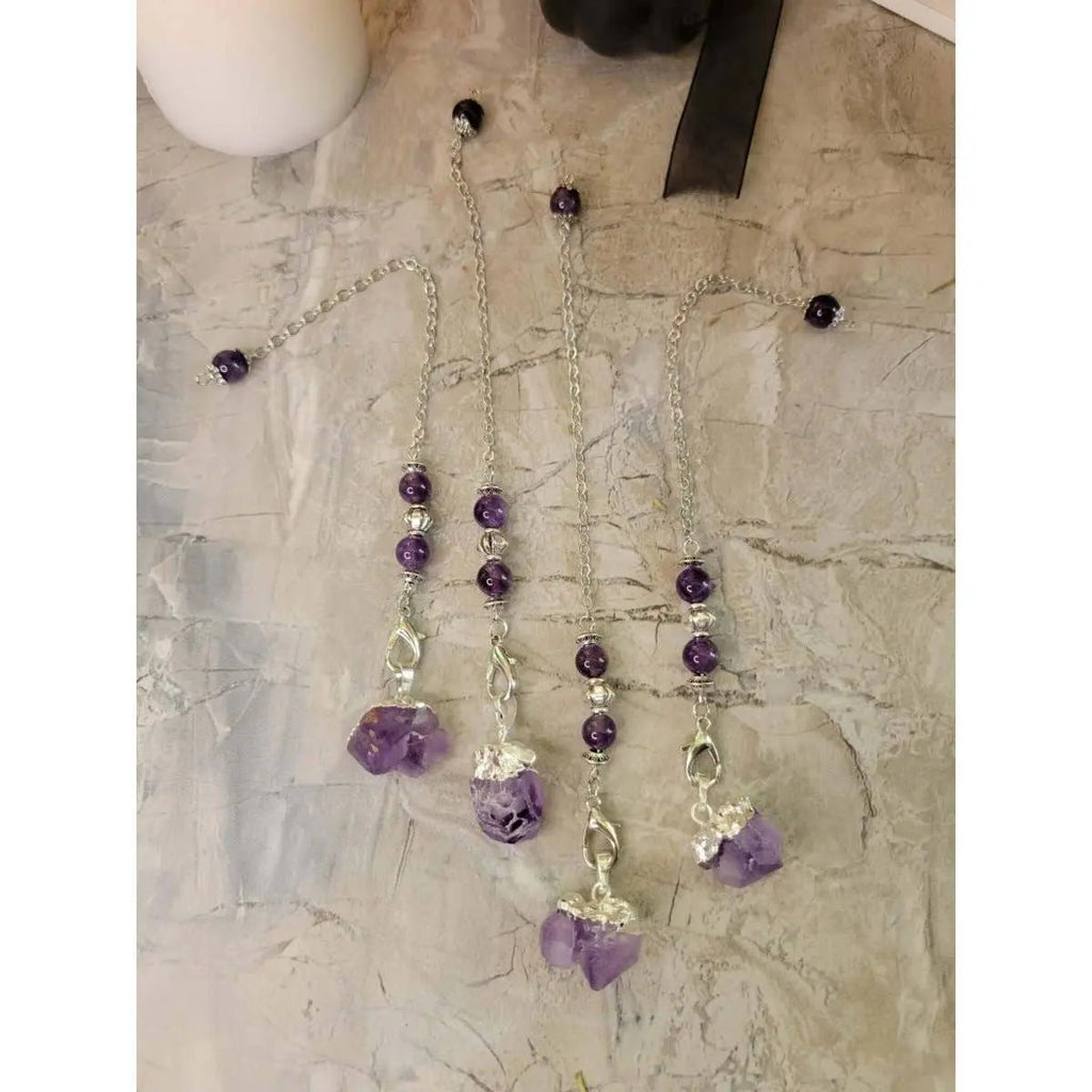 Natural Raw Rose Quartz, Amethyst Quartz Dowsing Pendulum | | Wiccan Center
