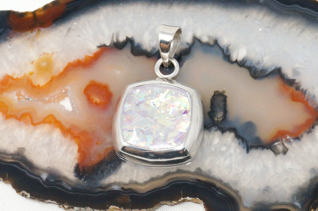Vintage Mexico Art Deco Rainbow Foil Sterling Silver Necklace Pendant | Jewelry > Necklaces > Pendants | Wiccan Center