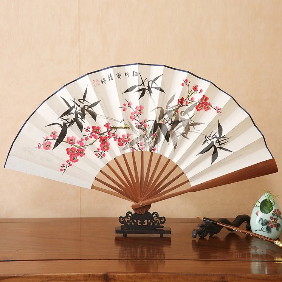 1Pcs Chinese Style Retro Folding Silk Fan Decorative Men Pocket Bamboo Handle Hand Held Fan Party Favors Home Decoration Crafts