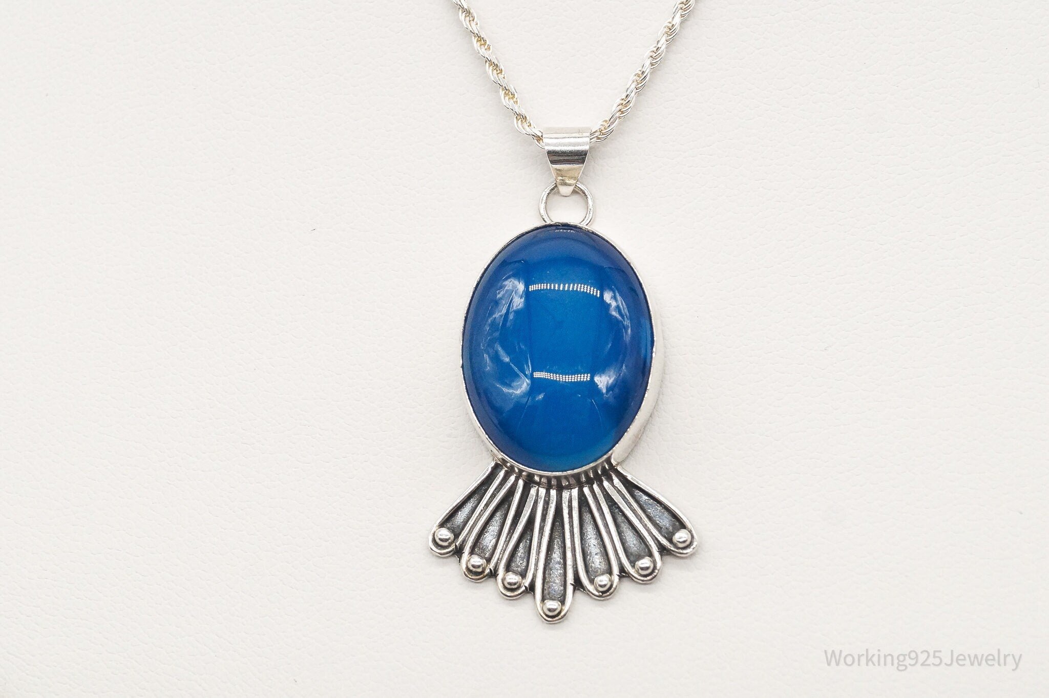 Vintage Deep Blue Chalcedony Sterling Silver Necklace | Jewelry > Necklaces > Pendants | Wiccan Center