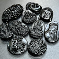 Mixed Large Black Obsidian Drilled Beads Medallion Wafer Carving Wholesale | Home & Living > Home Decor > Home Accents > Rocks & Geodes | Wiccan Center
