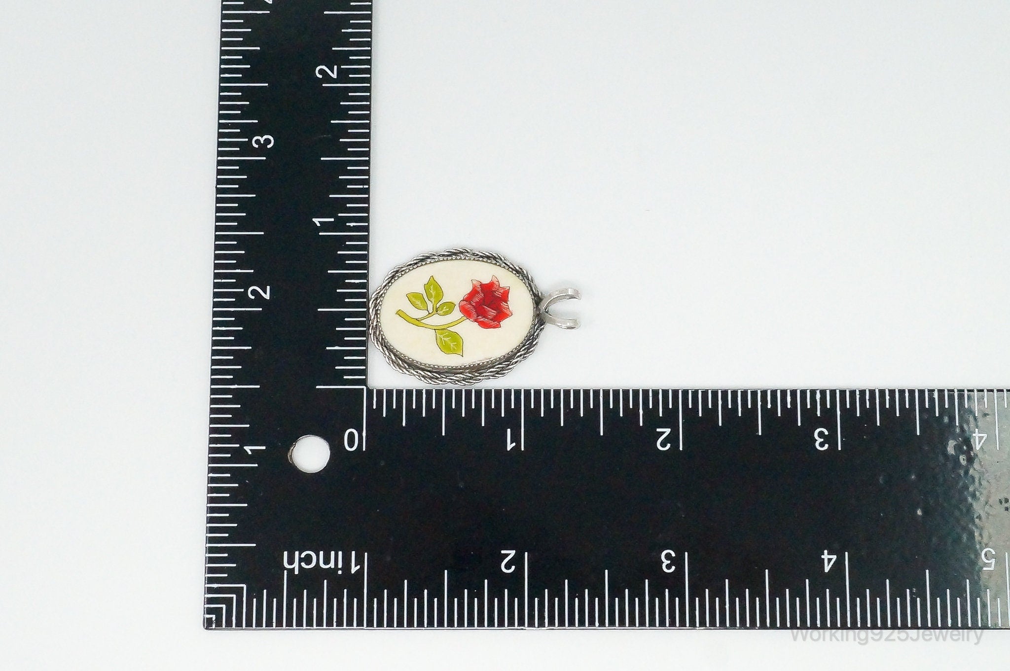 Vintage Painted Rose Bone Southwestern Sterling Silver Pendant | Jewelry > Necklaces > Pendants | Wiccan Center