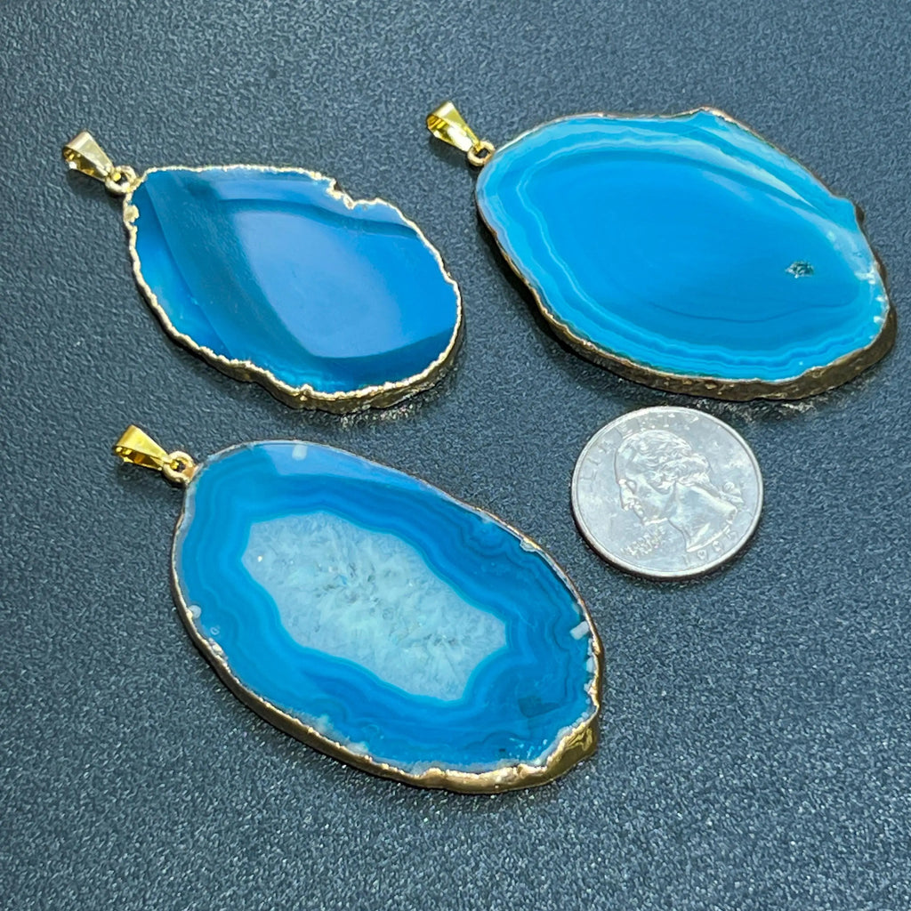 Teal Agate Slice Pendant (Gold Plated Edges) | Craft Supplies & Tools > Beads, Gems & Cabochons > Charms & Pendants > Pendants | Wiccan Center