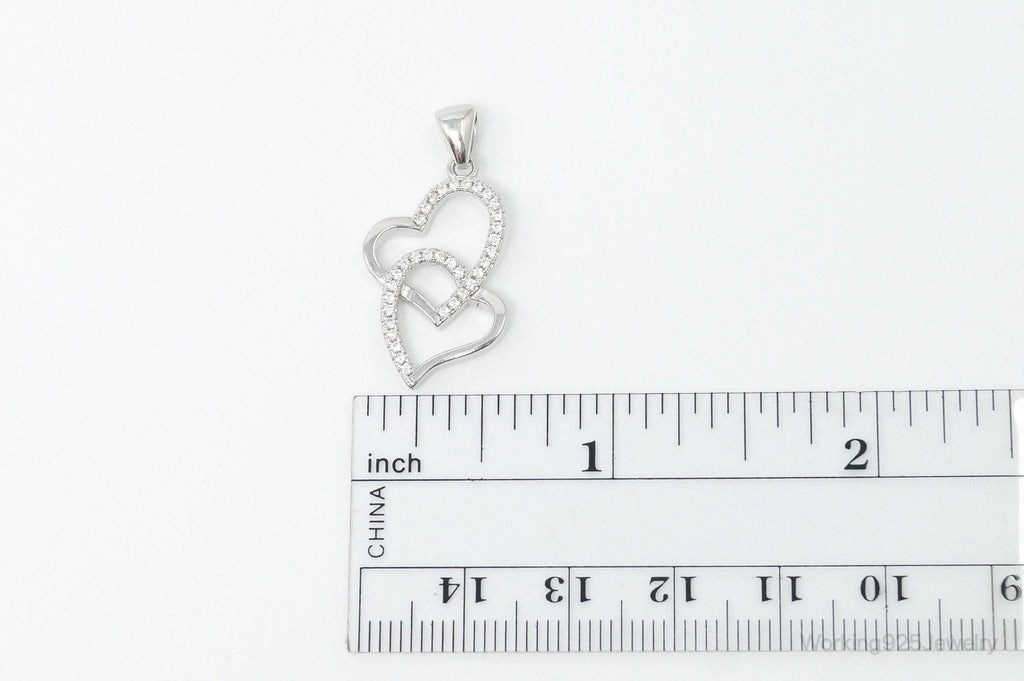 Vintage Open Hearts Cubic Zirconia Accented Sterling Silver Necklace Pendant | Jewelry > Necklaces > Pendants | Wiccan Center