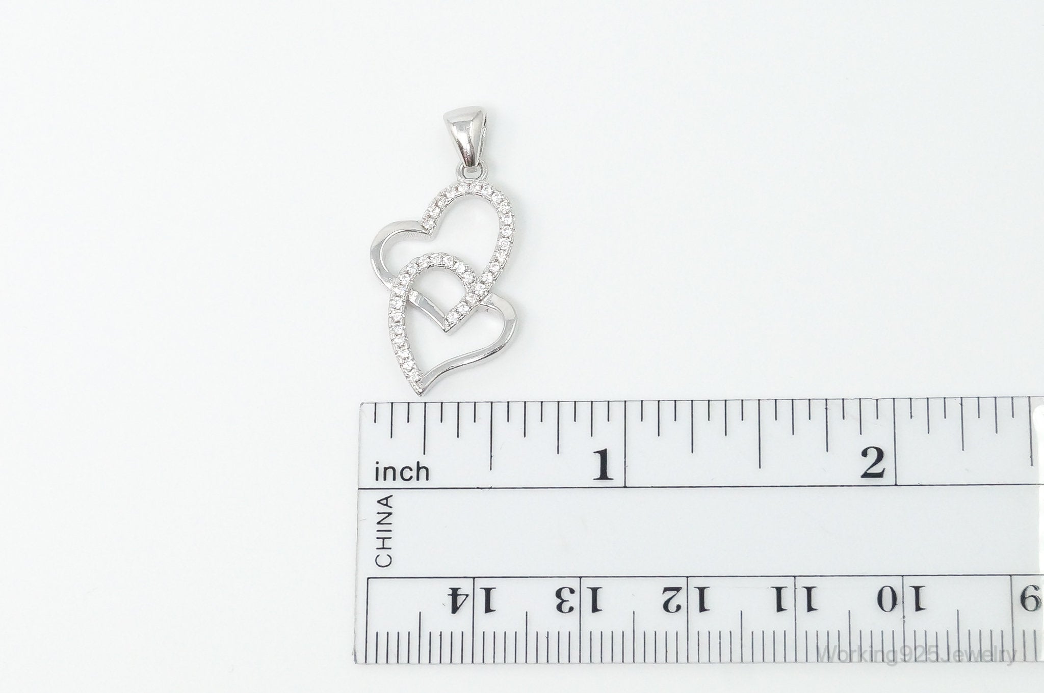 Vintage Open Hearts Cubic Zirconia Accented Sterling Silver Necklace Pendant | Jewelry > Necklaces > Pendants | Wiccan Center