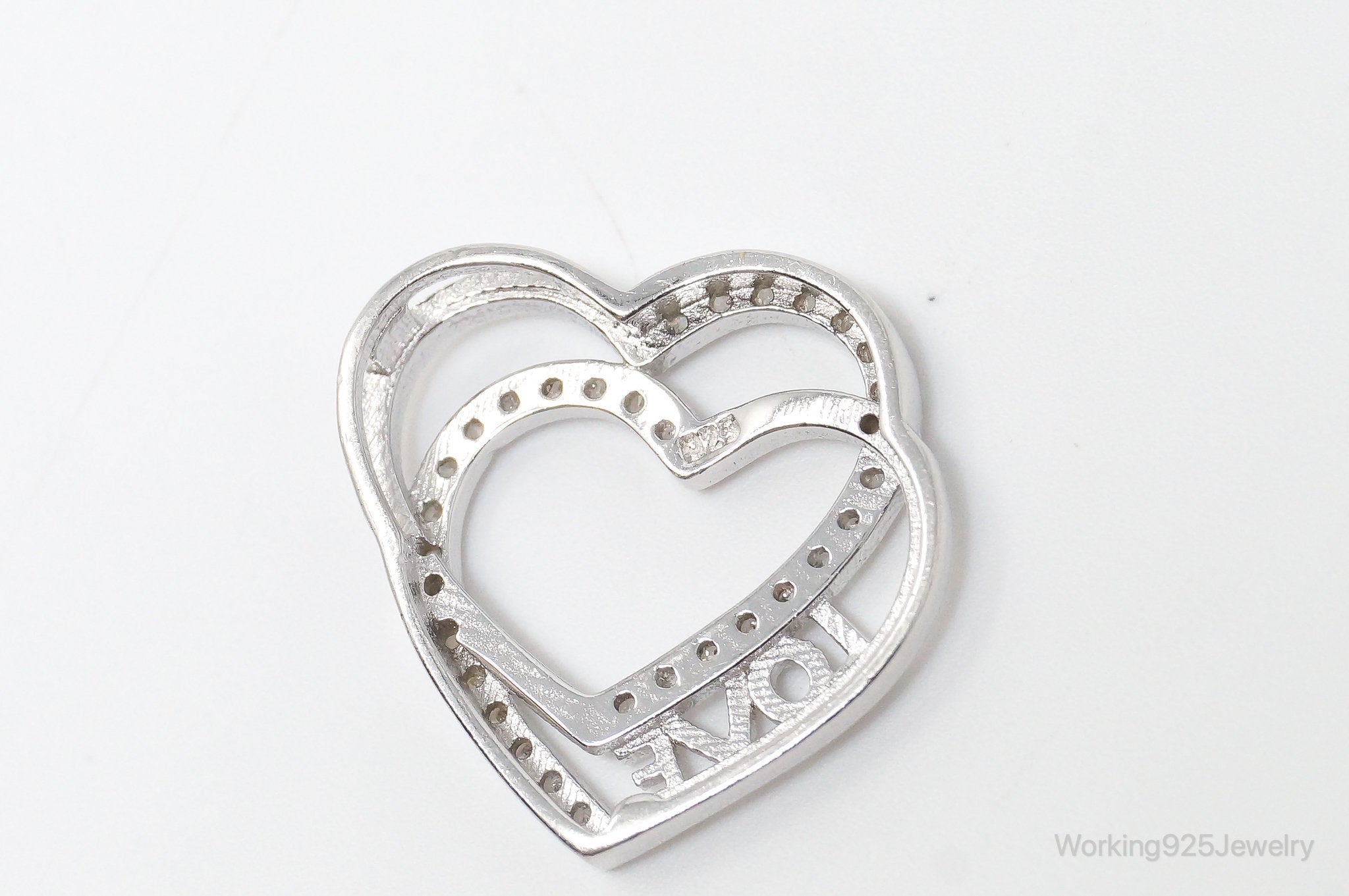 Vintage Open Heart Cubic Zirconia Sterling Silver Necklace Pendant | Jewelry > Necklaces > Pendants | Wiccan Center