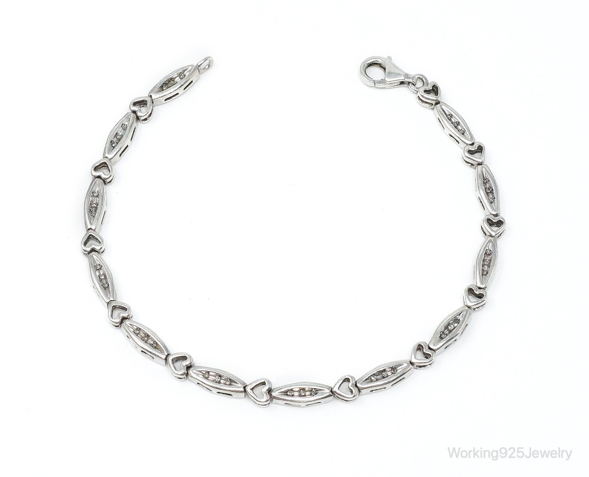 Vintage Diamonds Linked Hearts Sterling Silver Bracelet | Jewelry > Bracelets | Wiccan Center