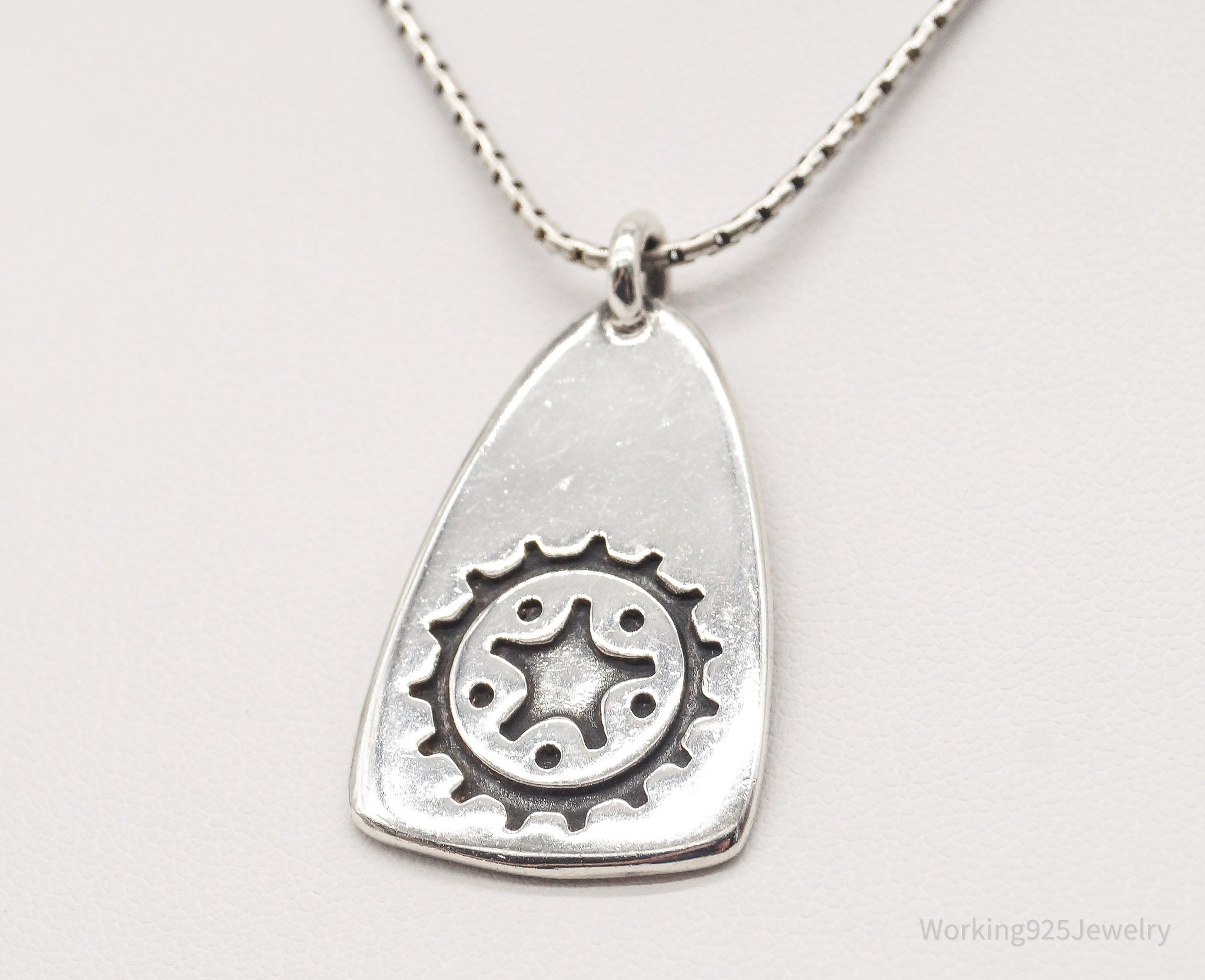 Vintage Gear Tab Tag "Crank It" Sterling Silver Necklace | Jewelry > Necklaces > Pendants | Wiccan Center