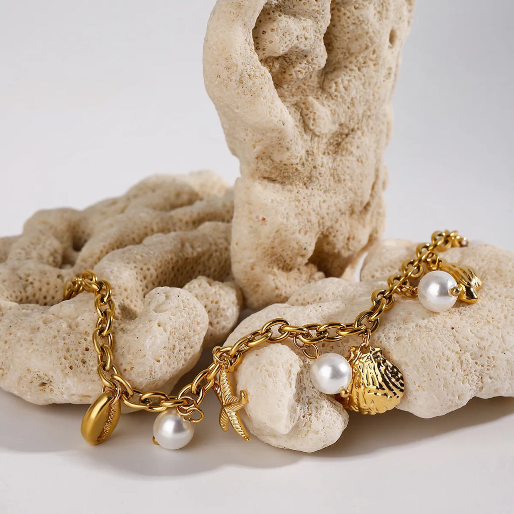 Ocean Theme Stainless Steel Chain Bracelet with Seashell and Starfish Pendants | | Wiccan Center