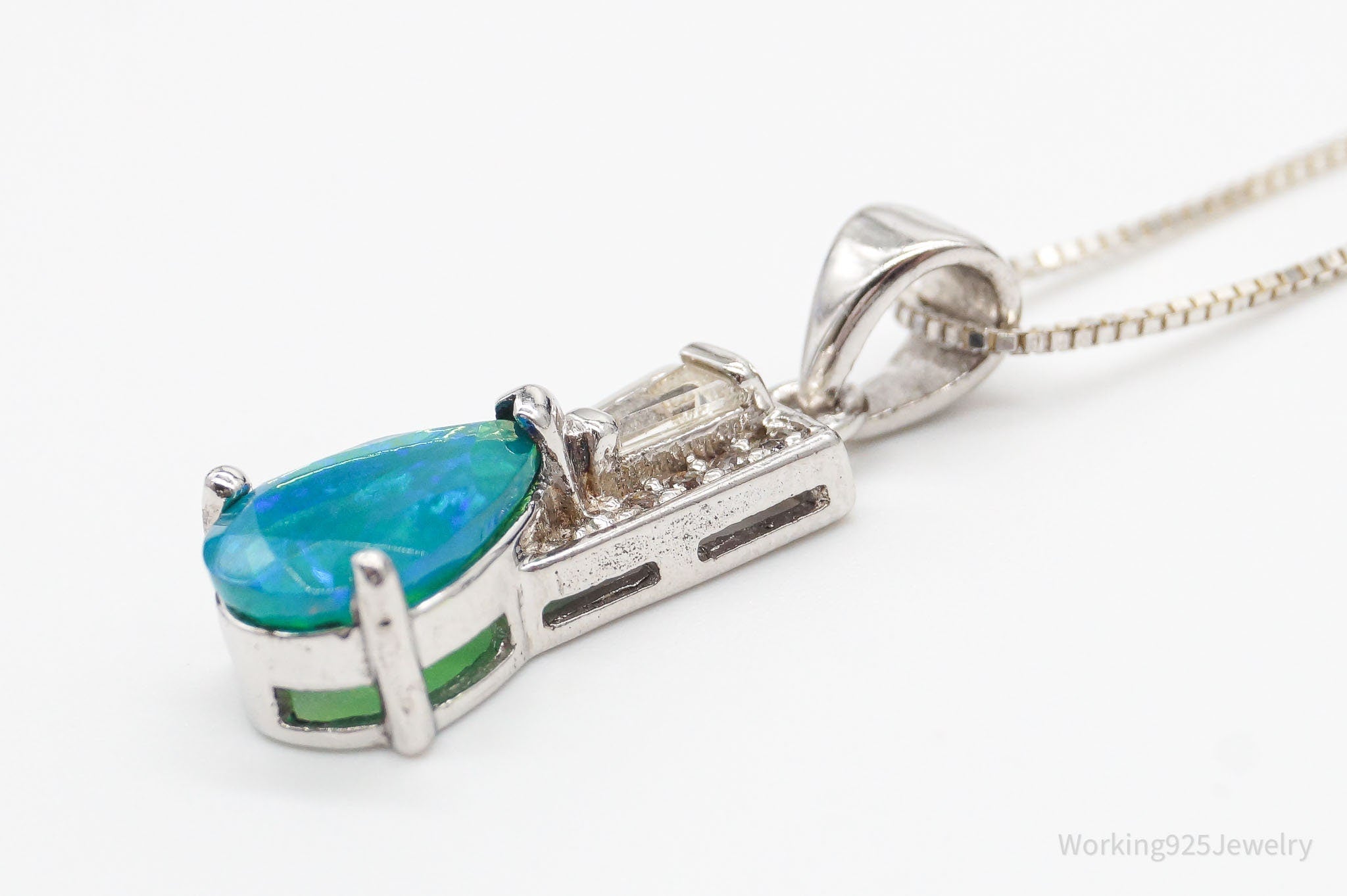 Vintage Designer Blue Opal Cubic Zirconia Sterling Silver Necklace | Jewelry > Necklaces > Pendants | Wiccan Center