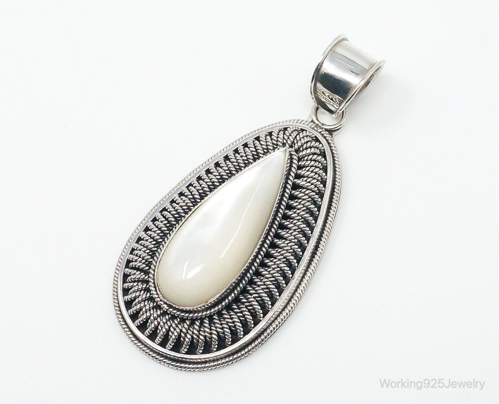 Designer BA Suarti Large Mother Of Pearl Sterling Silver Necklace Pendant | Jewelry > Necklaces > Pendants | Wiccan Center