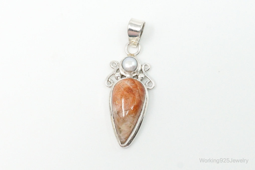 Large Vintage Sunstone Pearl Sterling Silver Pendant | Jewelry > Necklaces > Pendants | Wiccan Center
