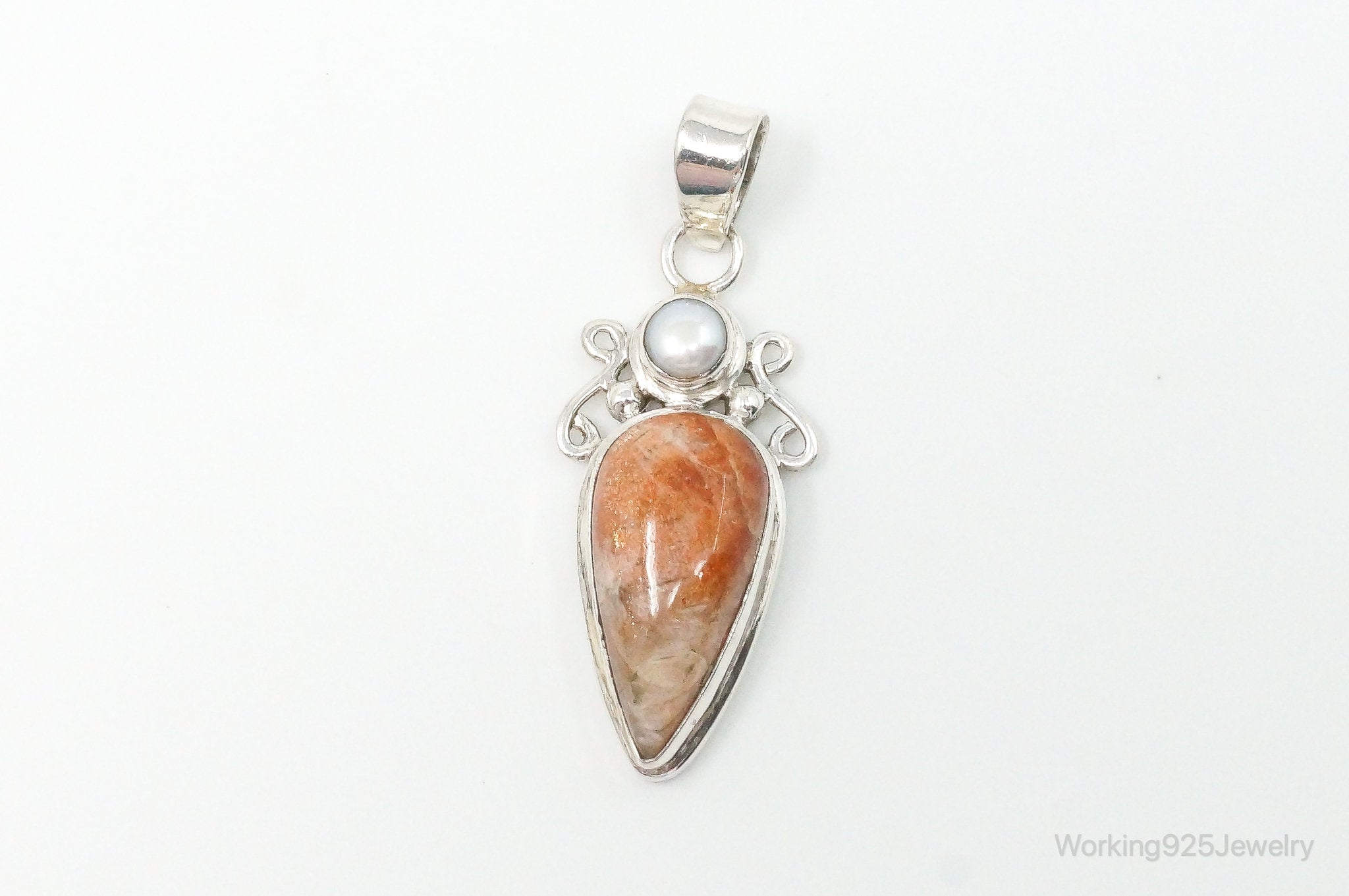 Large Vintage Sunstone Pearl Sterling Silver Pendant | Jewelry > Necklaces > Pendants | Wiccan Center