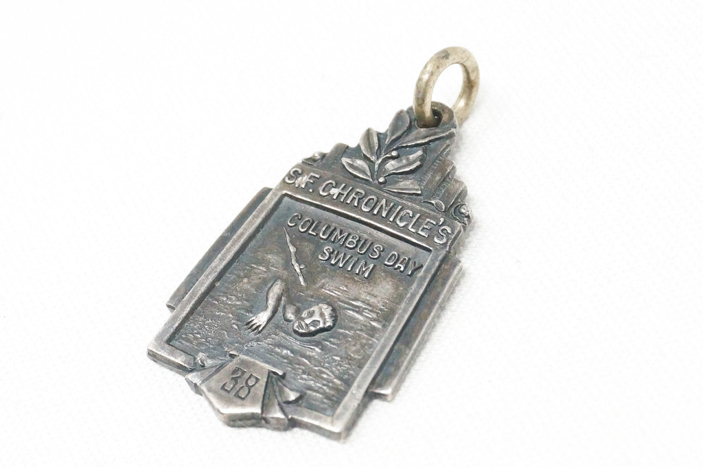 Vintage Antique 1938 Columbus Day Swim Sterling Silver Necklace Pendant | Jewelry > Necklaces > Pendants | Wiccan Center