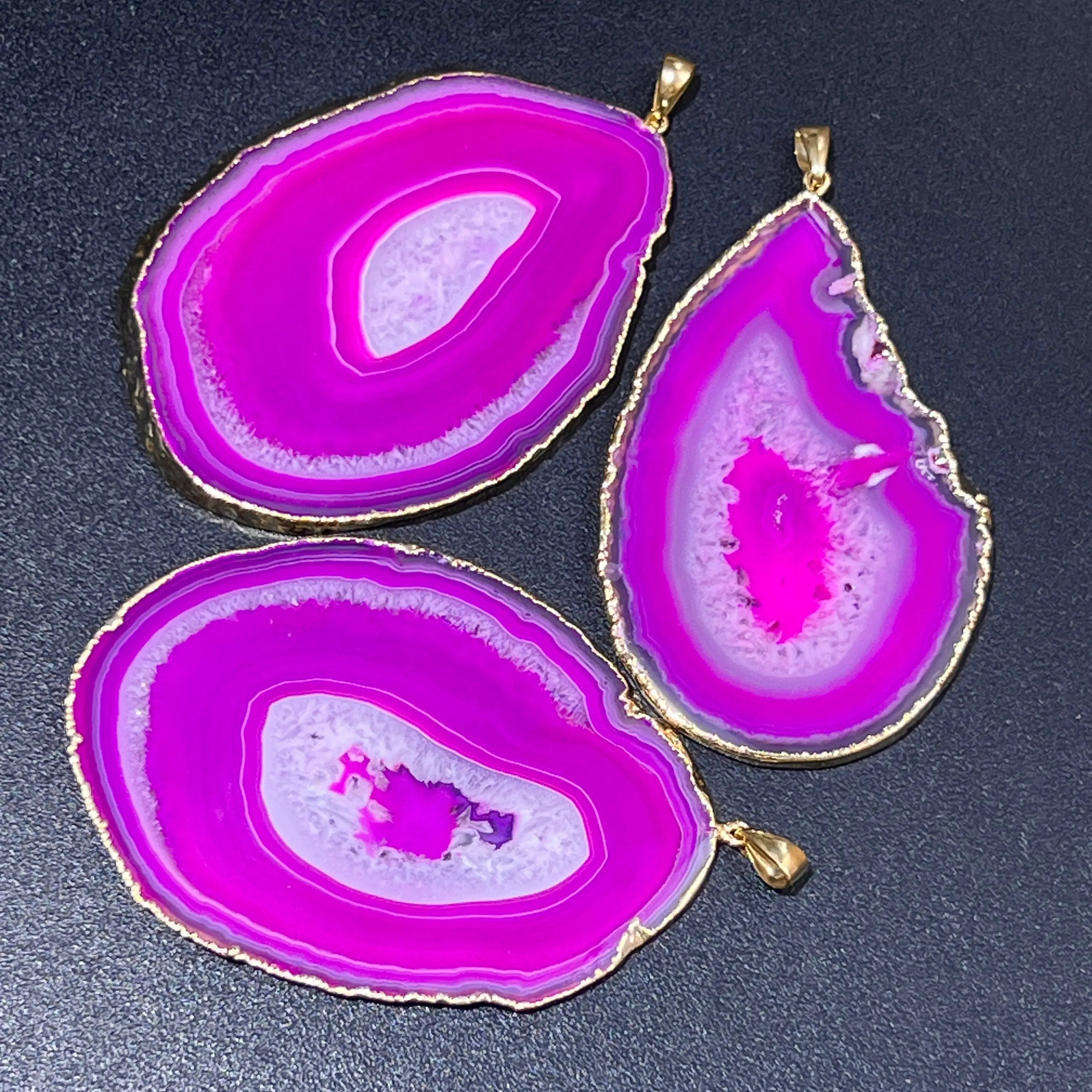 Large Pink Agate Slice Crystal Pendant (Gold Plated) Wholesale | Craft Supplies & Tools > Beads, Gems & Cabochons > Charms & Pendants > Charms | Wiccan Center