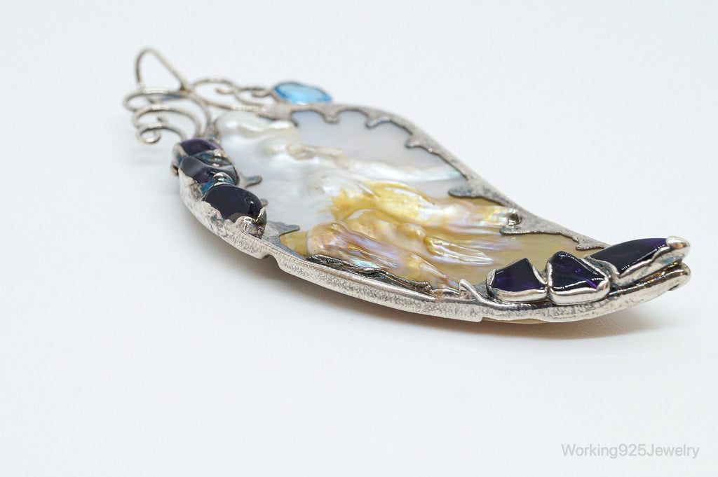 Large Vintage Multi Gem Modernist Sterling Silver Pendant | Jewelry > Necklaces > Pendants | Wiccan Center