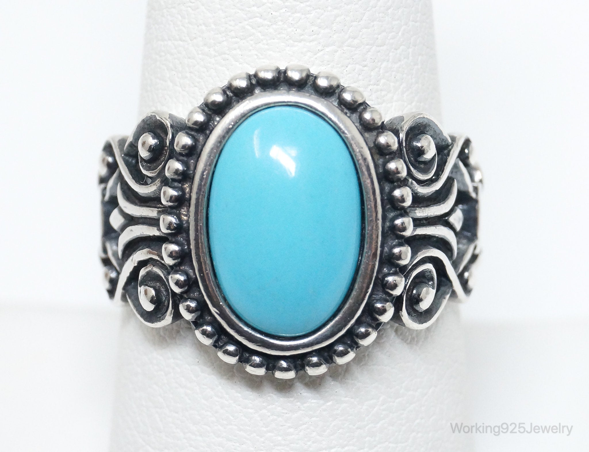 Vintage Designer Avon Turquoise Scroll Sterling Silver Ring - Size 8 | Jewelry > Rings | Wiccan Center