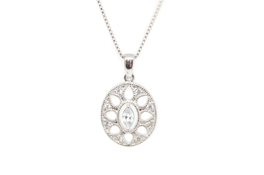 Vintage Art Deco Cubic Zirconia Cut Out Sterling Silver Necklace Pendant | Jewelry > Necklaces > Pendants | Wiccan Center