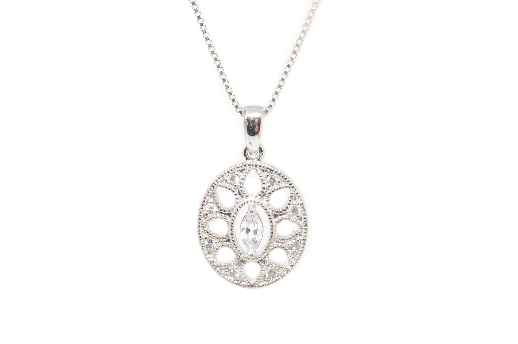 Vintage Art Deco Cubic Zirconia Cut Out Sterling Silver Necklace Pendant | Jewelry > Necklaces > Pendants | Wiccan Center