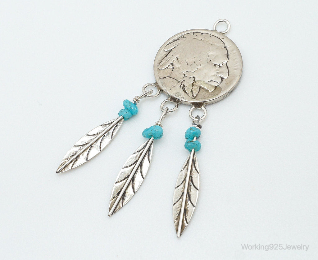 Vintage Native American Made Buffalo Nickel Turquoise Sterling Silver Pendant | Jewelry > Necklaces > Pendants | Wiccan Center