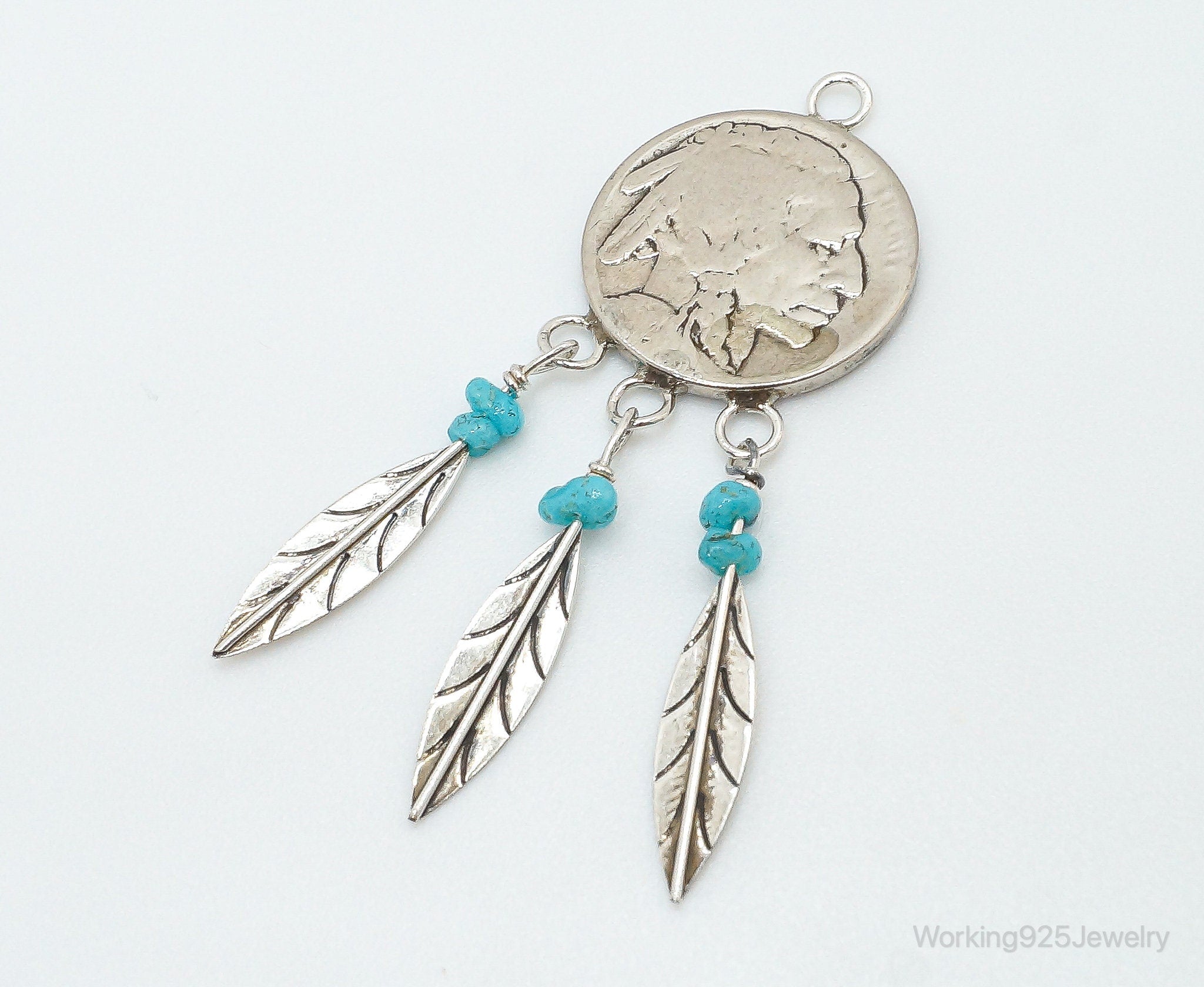 Vintage Native American Made Buffalo Nickel Turquoise Sterling Silver Pendant | Jewelry > Necklaces > Pendants | Wiccan Center