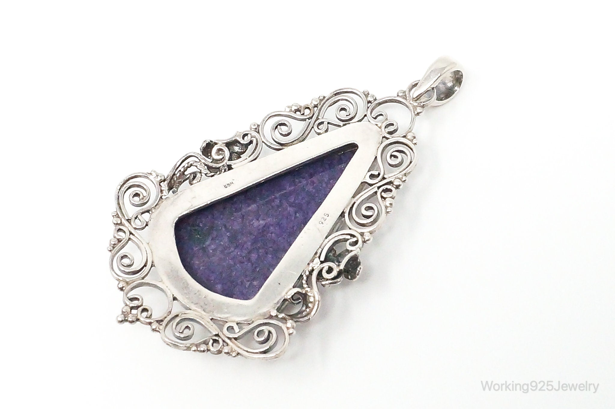 Vintage Purple Charoite Sterling Silver Floral Scroll Statement Necklace Pendant | Jewelry > Necklaces > Pendants | Wiccan Center