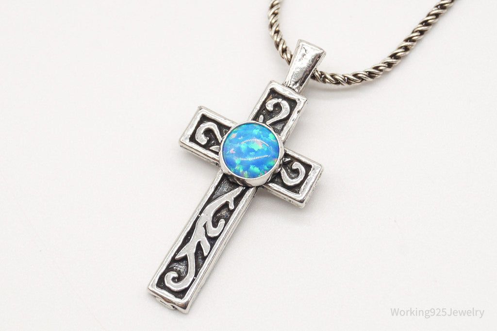 Vintage Blue Opal Sterling Silver Cross Necklace | Jewelry > Necklaces > Pendants | Wiccan Center