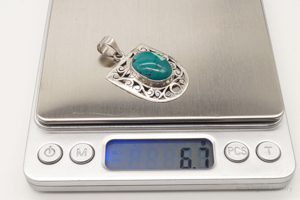 Vintage Large Turquoise Sterling Silver Necklace Pendant | Jewelry > Necklaces > Pendants | Wiccan Center