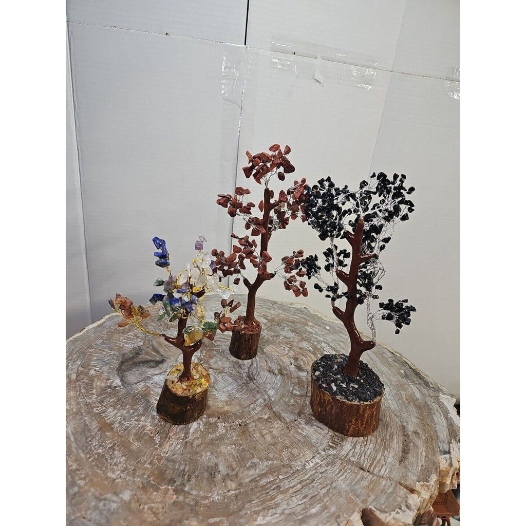 Crystal Gemstone Bonsai Tree — Carnelian, Amethyst & Quartz on Gold Branches | CrystalCloud Company