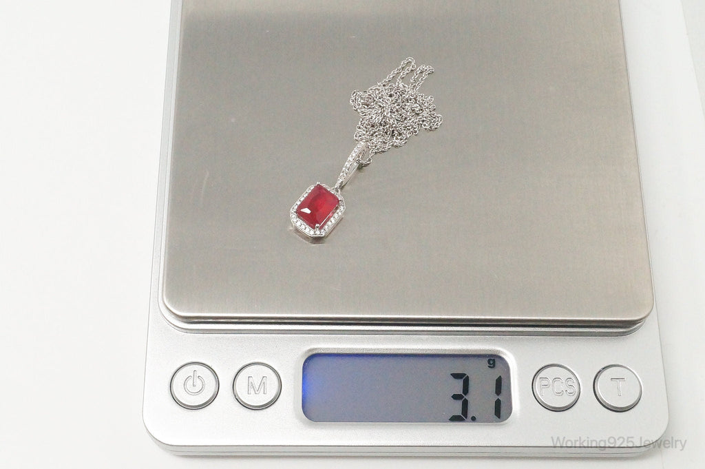 Vintage Art Deco Ruby Cubic Zirconia Sterling Silver Necklace | Jewelry > Necklaces > Pendants | Wiccan Center