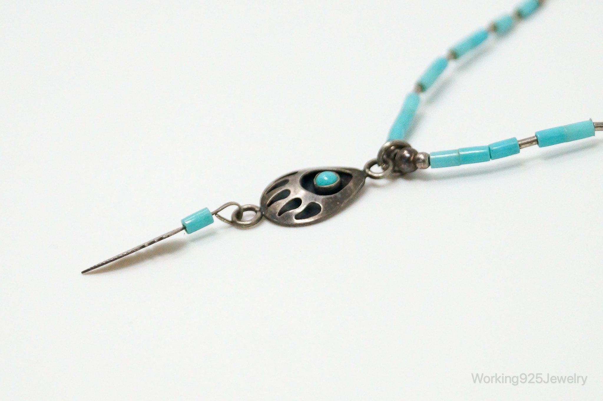 Vintage Native American Turquoise Bear Paw Sterling Silver Bead Necklace | Jewelry > Necklaces > Pendants | Wiccan Center