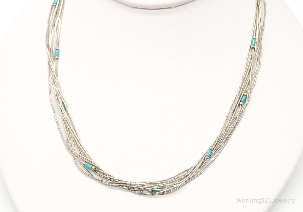 Vintage Native American Blue Turquoise Sterling Silver Bead Necklace 22" | Jewelry > Necklaces | Wiccan Center