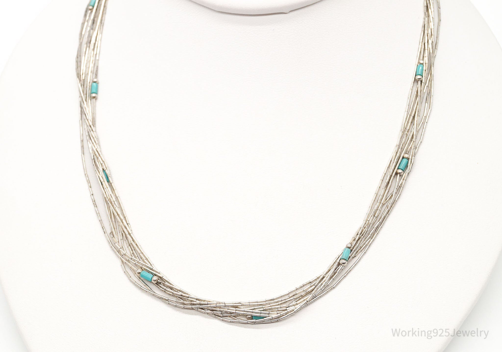 Vintage Native American Blue Turquoise Sterling Silver Bead Necklace 22" | Jewelry > Necklaces | Wiccan Center