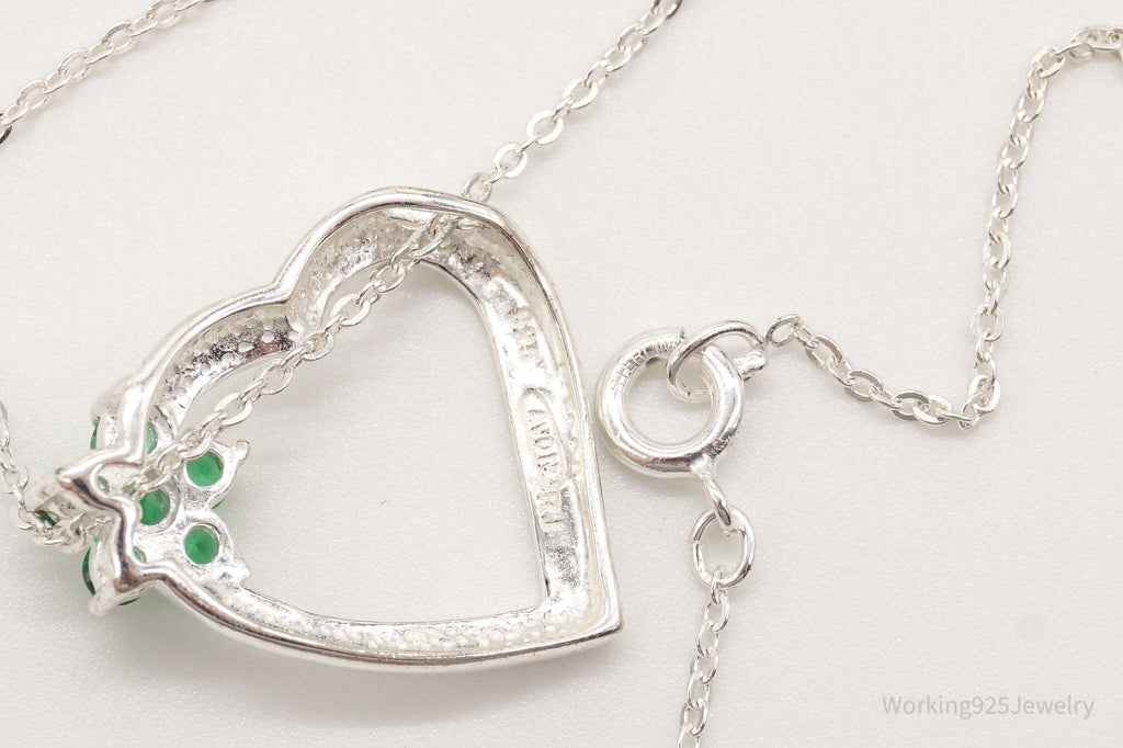 Vintage Designer Avon Green Cubic Zirconia Heart Sterling Silver Necklace | Jewelry > Necklaces > Pendants | Wiccan Center