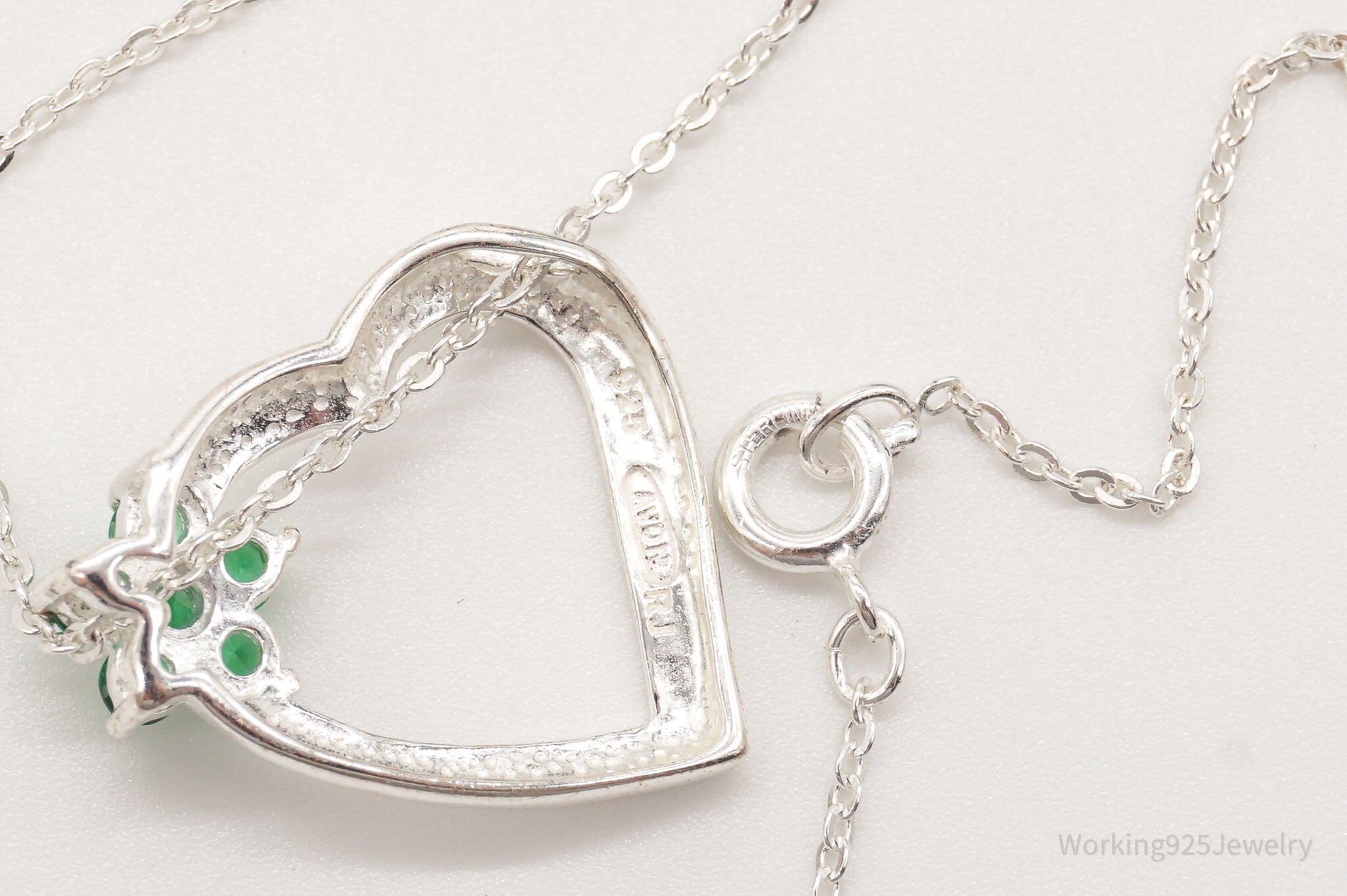 Vintage Designer Avon Green Cubic Zirconia Heart Sterling Silver Necklace | Jewelry > Necklaces > Pendants | Wiccan Center