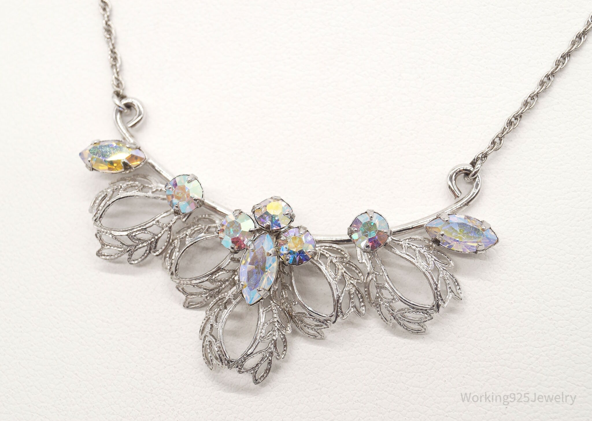 Antique Rhinestone Filigree Sterling Silver Necklace 16" | Jewelry > Necklaces > Pendants | Wiccan Center