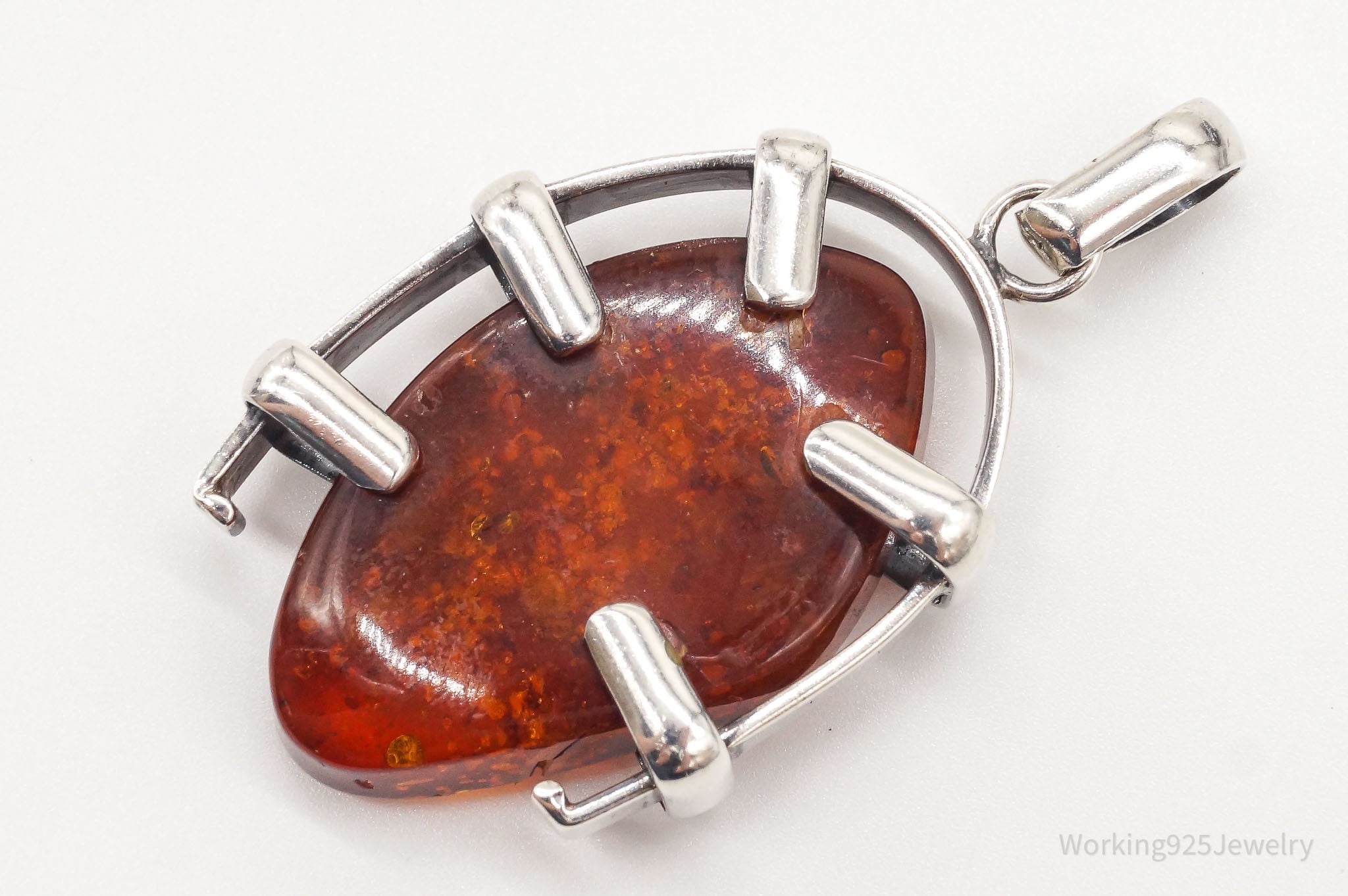 Large Vintage Amber Modernist Silver Necklace Pendant | Jewelry > Necklaces > Pendants | Wiccan Center