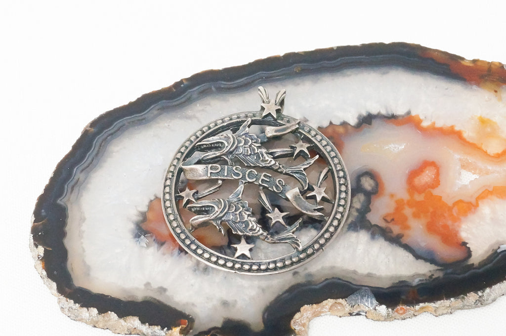 Vintage Designer Beau Abstract Astrology Pisces Sterling Silver Necklace Pendant | Jewelry > Necklaces > Pendants | Wiccan Center
