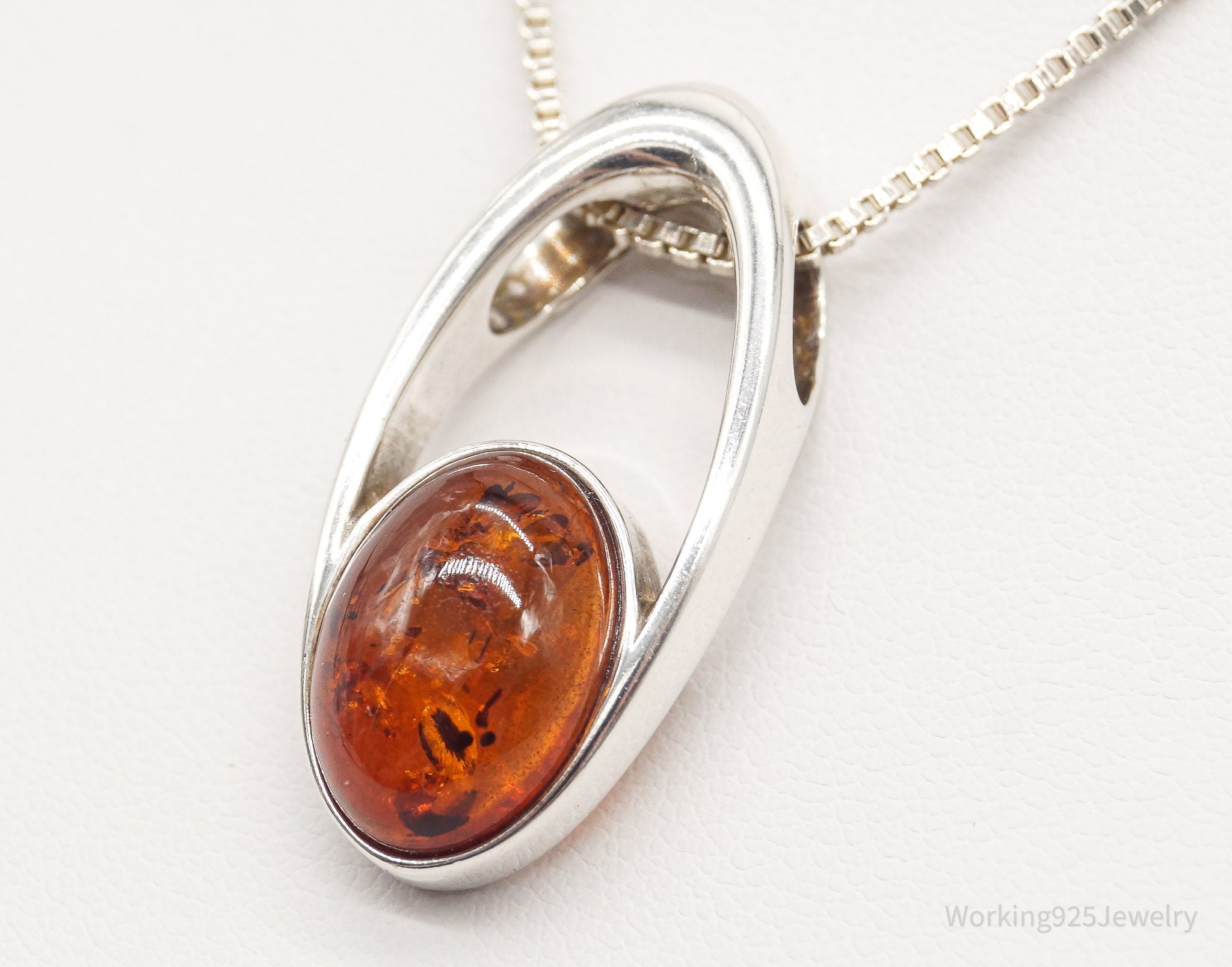 Vintage Amber Modernist Sterling Silver Chain Necklace | Jewelry > Necklaces > Pendants | Wiccan Center