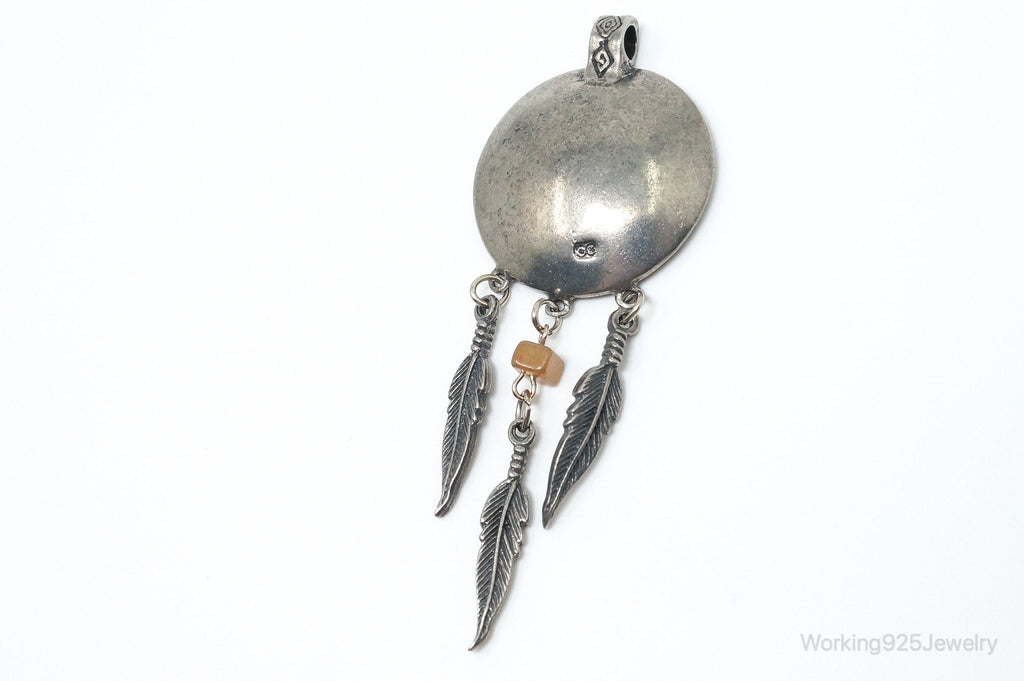 Large Vintage Native American Orange Agate Bear Sterling Silver Pendant | Jewelry > Necklaces > Pendants | Wiccan Center