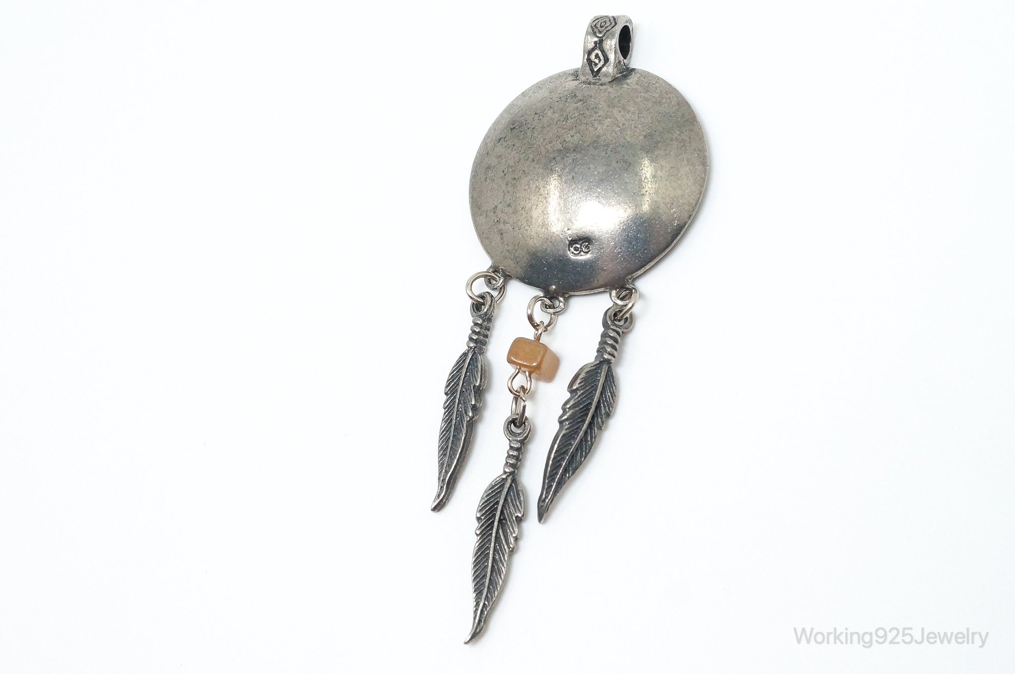 Large Vintage Native American Orange Agate Bear Sterling Silver Pendant | Jewelry > Necklaces > Pendants | Wiccan Center