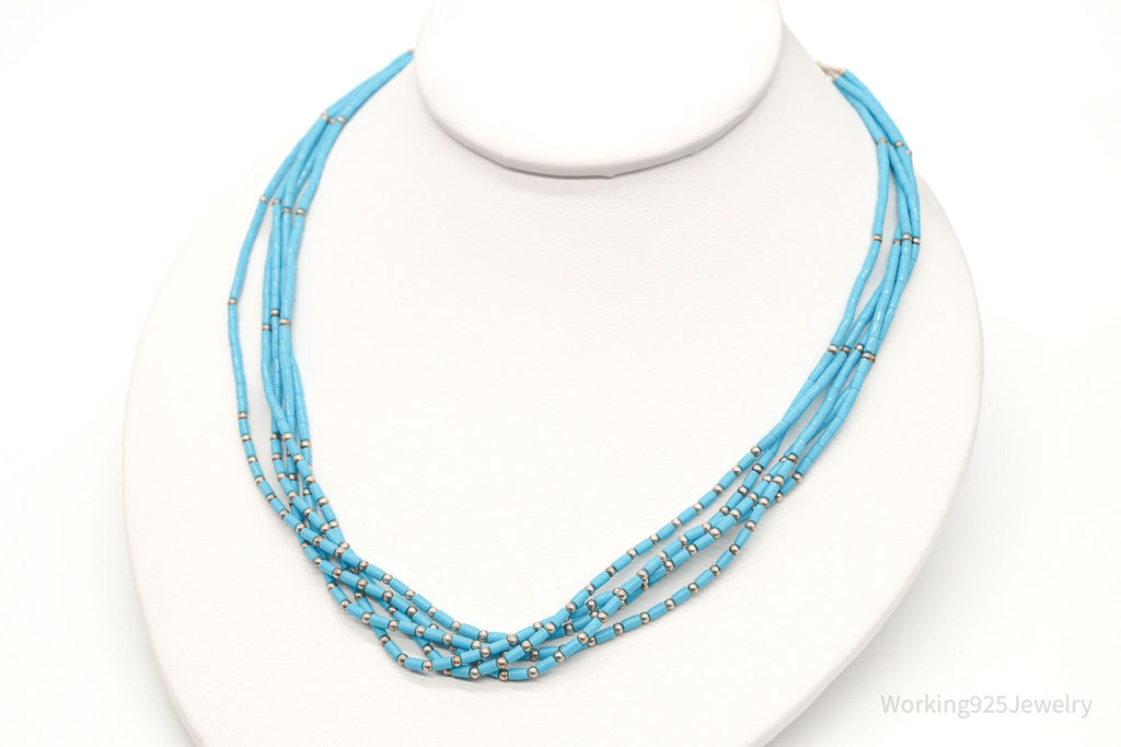 Vintage Native American Blue Turquoise Bead Sterling Silver Necklace | Jewelry > Necklaces | Wiccan Center