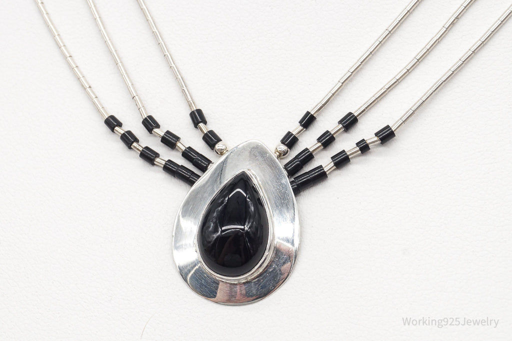 Vintage Native American Black Onyx Beaded Sterling Silver Necklace | Jewelry > Necklaces > Pendants | Wiccan Center