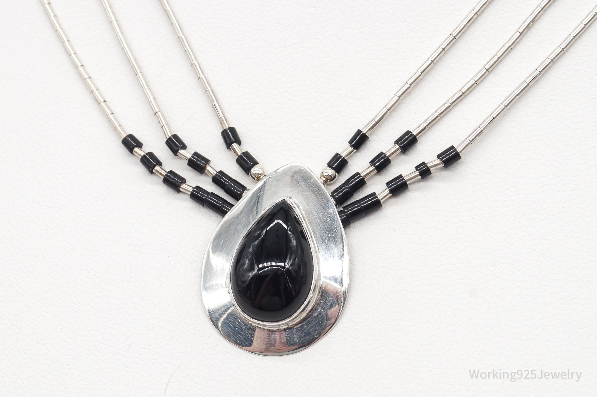 Vintage Native American Black Onyx Beaded Sterling Silver Necklace | Jewelry > Necklaces > Pendants | Wiccan Center