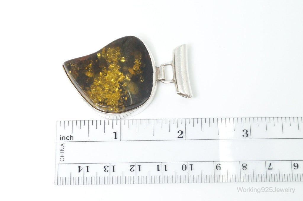 Large Vintage Amber Modernist Sterling Silver Necklace Pendant | Jewelry > Necklaces > Pendants | Wiccan Center